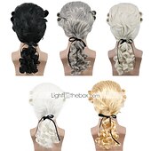 baratos Perucas Históricas-Peruca Cosplay Juiz Perucas Cosplay Masculinas e Femininas Assimétricas Fibra Resistente ao Calor Cacheada Loiro Preto Branco Peruca de Anime  Cosplay  Festa  Charmosa  Perucas de Halloween Comuns