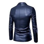 abordables Blazers pour hommes-Homme blouson cuir blazer Extérieur Usage quotidien Chaud Coupe Vent Automne hiver Plein Mode Vêtement de rue Revers Normal faux cuir Noir Jaune Vin Bleu de minuit Veste