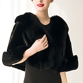 billiga Pälssjalar-Vinter Fuskpäls Wraps Damens Wrap Bolero Bröllops Capleters Elegant Ärmlös Fuskpäls Höst Bröllops Gäst Wraps Med Fjädrar Päls För Bröllop klä dig för att imponera