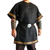 voordelige Bovenkanten-Punk &amp; Gothic Middeleeuws Renaissance Blouse / overhemd Tuniek Ren Faire Krijger Viking Grote maten Effen Kleur Voor heren Viking Feest Volwassenen Blouse