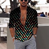 economico Geometrica-Per uomo A pois Geometrica Camicia Camicia con bottoni Manica lunga Di tendenza Originale Informale Esterno Da mare Giornaliero Autunno inverno Colletto Stampa Bottone giù Nero