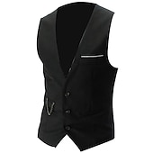 preiswerte Men&#039;s Vest-Herren Anzugweste Weste Formal Hochzeit Arbeit Karriere/ Zeremonie / Hochzeit Modisch 1920s Ganzjährig Polyester Einfarbig V Ausschnitt Schlank Wein Schwarz Weiß Marinenblau Weste