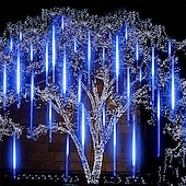abordables Guirlandes lumineuses à brancher-4 pack pluie de météores guirlandes lumineuses 50cm lumières de noël en plein air décorations extérieures 100-240v 32 tubes 960led guirlandes étanches pour noël fête de mariage arbres de noël mariage de vacances