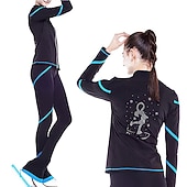preiswerte Eiskunstlauf Trainingsoutfit-Eiskunstlauf-Jackett und -Hose Damen Mädchen Eislaufen Hosen / Regenhose Shirt Weiß Rosa Blau Glitzer Vlies Spandex Hochelastisch Ausbildung Wettbewerb Eiskunstlaufkleidung warm Kristalle Langarm