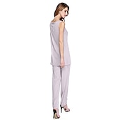 abordables Costumes-pantalons pour maman-Combinaison  Tailleur Mère de la Mariée Robe de Mariage Invitée Élégante Grande Taille Col Bateau Longueur au Sol Chiffon Sans Manches oui Wrap Inclus de Couleur Unie taille sur mesure gratuite