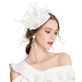 abordables Tocados-Fascinadores Tocado de Tul Fiesta de Té Carreras de Caballos Día de Damas Elegante Retro con Tocado de Flor y Pluma vestido para impresionar vestido para el día de carreras