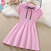 ieftine Rochii Casual-Copii Fete Rochie Mată Manșon scurt Școală Sporturi &amp; Exterior Zilnic Mâneci Bufante Imprimeu De Bază 90% bumbac Lungime Genunchi Vară 3-10 ani Roz Îmbujorat Albastru piscină