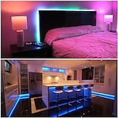 ieftine Telecomandă-98.4ft 30m smd5050 LED bandă rgb schimbarea culorii pentru living decor petrecere dormitor bucătărie bricolaj decorare acasă 8 moduri de iluminare suport adeziv
