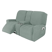 abordables Silla reclinable y con alas-Fundas elásticas para sillón reclinable color burdeos, funda para sofá de dos plazas con consola central, funda para sofá reclinable con bolsillo lateral (funda para 3 reposabrazos, 3 respaldos, 2