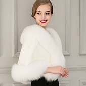 billiga Pälssjalar-Vinter Fuskpäls Wraps Damens Wrap Bolero Bröllops Capleters Elegant Ärmlös Fuskpäls Höst Bröllops Gäst Wraps Med Fjädrar Päls För Bröllop klä dig för att imponera