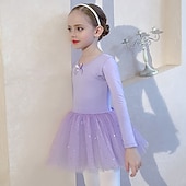 cheap Ballet Dancewear-Kids' Dancewear Ballet Dress Bowknot Lace Solid Girls' Training Performance Long Sleeve High Cotton Blend Tulle
