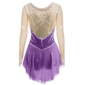 preiswerte Eiskunstlaufkleider-Eiskunstlaufkleid Damen Mädchen Eislaufen Kleider Austattungen Violett Weiß Gelb Patchwork Gitter Spandex Hochelastisch Ausbildung Wettbewerb Eiskunstlaufkleidung Patchwork Kristalle Langarm