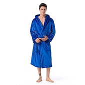 billiga Morgonrockar-Herr Plusstorlekar Pyjamas Morgonrock Badrockar Sovkläder Ren färg Varm Plysh Hem Säng Skinna Flanell Varm Långärmad Huvtröja Vinter Höst Svart Rubinrött