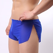 economico Boxer da uomo-maglia da uomo sexy puro colore boxer intimo elastico vita bassa maglia traspirante boxer mutandine blu m