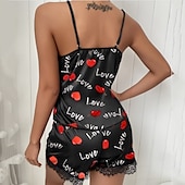 preiswerte Damen Schlafanzüge-Damen-Schlafanzug, Nachthemd, 2-teilig, Herz-/Buchstabenmuster, modisch, heiß, gotisch, Heimbett, Satin, Seide, atmungsaktiv, Geschenk, V-Draht, ärmellos, Trägertop, Shorts, elastischer Bund,
