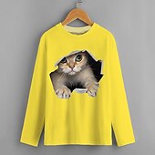 cheap Boy&#039;s 3D Animals-Boys Girls&#039; 3D Animal Cat T shirt Tee Long Sleeve 3D Print Fall Active Kids 4-12 Years Daily Wear Regular Fit