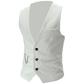 preiswerte Men&#039;s Vest-Herren Anzugweste Weste Formal Hochzeit Arbeit Karriere/ Zeremonie / Hochzeit Modisch 1920s Ganzjährig Polyester Einfarbig V Ausschnitt Schlank Wein Schwarz Weiß Marinenblau Weste