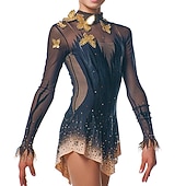 お買い得  フィギュアスケートドレス-フィギュアスケート ドレス 女性用 女の子 アイススケート ドレス セット ブルー パッチワーク メッシュ スパンデックス 高弾性 訓練 レッスン用 競技大会 スケートウェア 手作り クリスタル・ラインストーン 長袖 アイススケート フィギュアスケート