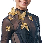 お買い得  フィギュアスケートドレス-フィギュアスケート ドレス 女性用 女の子 アイススケート ドレス セット ブルー パッチワーク メッシュ スパンデックス 高弾性 訓練 レッスン用 競技大会 スケートウェア 手作り クリスタル・ラインストーン 長袖 アイススケート フィギュアスケート