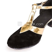 cheap Ballroom Shoes &amp; Modern Dance Shoes-Women&#039;s Ballroom Dance Shoes Modern Dance Shoes Salsa Shoes Line Dance Heel Splicing Cuban Heel Buckle T-Strap Black and Gold Black