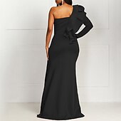 economico NERO-Abito da sera sirena elegante per invitati a matrimoni formali lunghezza del pavimento maniche lunghe una spalla tessuto elasticizzato con rouches colore puro Masquerade Dress 2025