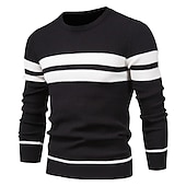 abordables Pull col rond-Homme Pull Chandail Pull Tricoter Tricoté Rayé Col Ras du Cou mode Extérieur Intérieur Vêtement Tenue Automne Hiver Noir Bleu S M L
