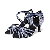 ieftine Pantofi Dans Latin-pantofi de dans de sală cu strasuri pentru femei – pantofi salsa latin cu bretele cu talpă de piele intoarsă, perfecți pentru performanță și dans competitiv