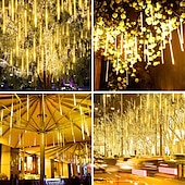 abordables Guirlandes lumineuses à brancher-4 pack pluie de météores guirlandes lumineuses 50cm lumières de noël en plein air décorations extérieures 100-240v 32 tubes 960led guirlandes étanches pour noël fête de mariage arbres de noël mariage de vacances