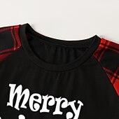 billiga Matchande familjekläder-familj Jul familjepyjamas Pyjamas Rutig jultomten Bokstav Lappverk Mörkröd Grå Långärmad Mamma och jag kläder söt stil Matchande kläder