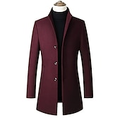 preiswerte Herren-Blazer &amp; -Anzüge-Herren Wintermantel Wollmantel Mantel Büro &amp; Karriere Freizeitskleidung Winter Polyester warm Waschbar Oberbekleidung Bekleidung Modisch Warm-Ups Einfarbig Tasche Stehkragen Einreihiger Verschluss