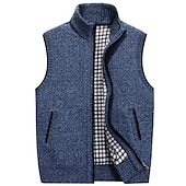 cheap Men&#039;s Cardigan Sweater-Men&#039;s Vest Daily Wear Going out Festival Business Basic Fall &amp; Winter Pocket Polyester Warm Breathable Soft Comfortable Solid Colored Zipper Standing Collar Regular Fit Azure Burgundy Light Grey Dark