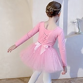 cheap Ballet Dancewear-Kids' Dancewear Ballet Dress Bowknot Lace Solid Girls' Training Performance Long Sleeve High Cotton Blend Tulle
