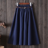 tanie Zwykłe spódnice-Damskie Spódnica Huśtawka Długa spódnica Midi Spódnice Pofałdowany Solidne kolory Biuro / praca Wyjściowe Lato Poliester Moda miejska lato Żółty Czerwony Granatowy Niebieski