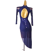 abordables robe de compétition-Danse latine Robe Fantaisie Cristaux / Stras Femme Utilisation Entraînement manche longue Mousseline de soie Chinlon