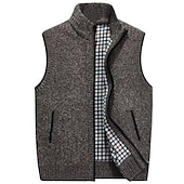 cheap Men&#039;s Cardigan Sweater-Men&#039;s Vest Daily Wear Going out Festival Business Basic Fall &amp; Winter Pocket Polyester Warm Breathable Soft Comfortable Solid Colored Zipper Standing Collar Regular Fit Azure Burgundy Light Grey Dark
