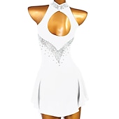 abordables Robes de Patinage Artistique-Robe de Patinage Artistique Femme Fille Patinage Robes Violet claire Rose clair Jaune Dos ouvert Maille Spandex Haute élasticité Compétition Tenue de Patinage Fait à la main Cristal / Stras Sans