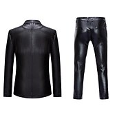 Χαμηλού Κόστους Ενδύματα-Ντίσκο Δεκαετία '80 Παντελόνια Κοστούμια &amp; Σακάκια Lapel Collar Blazer Λαμπερό Μεταλλικό Συμπαγές Χρώμα Απορρίπτω Φανταχτερή Φόρεμα Ανδρικά Αποκριάτικη Στολή Χριστούγεννα Απόκριες Μασκάρεμα