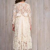 cheap Flower Girl&#039;s Dresses-Kids Girls&#039; Flower Girl Dress Dress Solid Colored Long Sleeve Wedding Party Daily Lace Mesh Embroidered Cute Princess Cotton Maxi A Line Dress Tulle Dress Fall Winter 3-12 Years White Beige