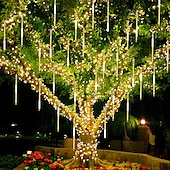 abordables Guirlandes lumineuses à brancher-4 pack pluie de météores guirlandes lumineuses 50cm lumières de noël en plein air décorations extérieures 100-240v 32 tubes 960led guirlandes étanches pour noël fête de mariage arbres de noël mariage de vacances