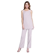 abordables Costumes-pantalons pour maman-Combinaison  Tailleur Mère de la Mariée Robe de Mariage Invitée Élégante Grande Taille Col Bateau Longueur au Sol Chiffon Sans Manches oui Wrap Inclus de Couleur Unie taille sur mesure gratuite