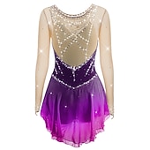 preiswerte Eiskunstlaufkleider-Eiskunstlaufkleid Damen Mädchen Eislaufen Kleider Austattungen Violett Weiß Gelb Patchwork Gitter Spandex Hochelastisch Ausbildung Wettbewerb Eiskunstlaufkleidung Patchwork Kristalle Langarm