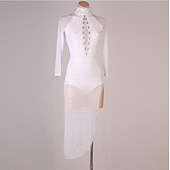 abordables robe de compétition-Danse latine Robe Fantaisie Cristaux / Stras Femme Utilisation Entraînement manche longue Mousseline de soie Chinlon