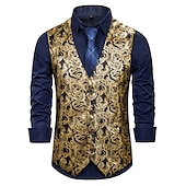 cheap Men&#039;s Vest-Men&#039;s Vest Gilet Wedding Smart Casual Polyester Geometric V Neck Skinny Red Purple Gold Vest