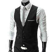 preiswerte Men&#039;s Vest-Herren Anzugweste Weste Formal Hochzeit Arbeit Karriere/ Zeremonie / Hochzeit Modisch 1920s Ganzjährig Polyester Einfarbig V Ausschnitt Schlank Wein Schwarz Weiß Marinenblau Weste