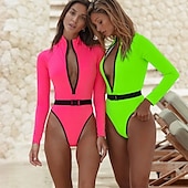 preiswerte One Pieces Rash Guards-Damen Rash Guard Badeanzug Frontreißverschluss Spandex UPF50+ Schnelltrocknend Langarm Bodysuit Badeanzug Surfen Strand Wassersport Sommer