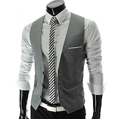 preiswerte Men&#039;s Vest-Herren Anzugweste Weste Formal Hochzeit Arbeit Karriere/ Zeremonie / Hochzeit Modisch 1920s Ganzjährig Polyester Einfarbig V Ausschnitt Schlank Wein Schwarz Weiß Marinenblau Weste