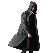 billiga Trenchcoat för män-Herr Mantel / kappor Regnrock Utomhus Vår Höst Lång Täcka Lös passning Vattentät Regnsäker Sport Sportig Jacka Långärmad Slät Ficka Svart