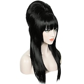 economico Parrucche dei personaggi dei film-Parrucca Medievale Cosplay Parrucca Ondulata a Parte Centrale Come Mostrato Capelli Sintetici per Donne Parrucche di Halloween Nere