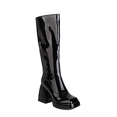 abordables Bottes à la mode-bottes gogo blanches hautes pour femmes avec talons compensés et fermeture à glissière - design rétro élégant pour les fêtes et les tenues décontractées