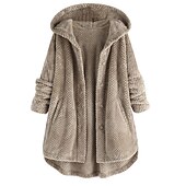 voordelige sherpa jassen-Dames Jas Teddy jas Sherpa jas Fleecejack Dagelijks Herfst Winter Normaal jas Normale pasvorm Casual Jacks Lange mouw Effen Kleur Rode Wijn Wit Zwart